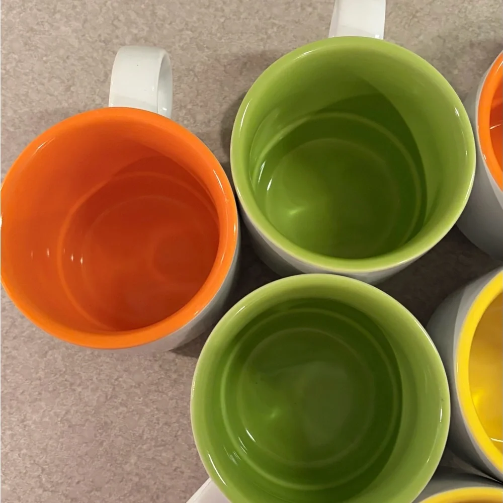 Crate&Barrel Stackable Set of 6 Coffee Cups 8 oz. “Pick Me Up